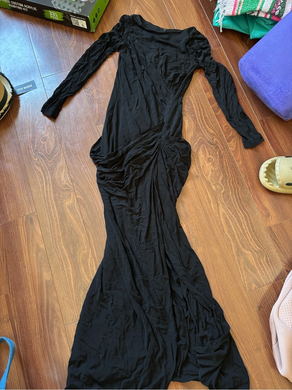 BADGLEY MISCHKA Black Long Sleeve Ruched Maxi Dress